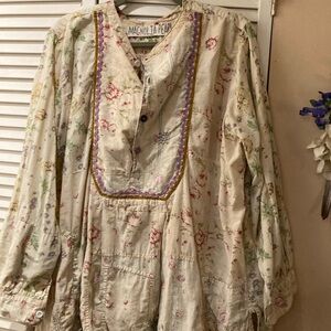 Magnolia Pearl Cream Floral Blouse with Purple Accents